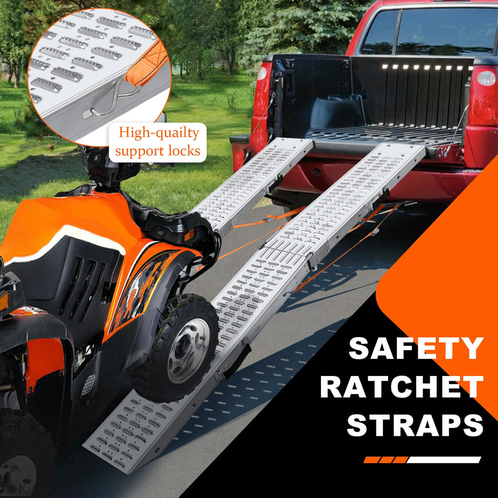 72.5" Heavy Duty Folding Loading Ramps, 1500lb Capacity, Ideal for Motorcycles, Lawn Mowers, ATVs, UTVs, and More – Pack of 2 with Safety Straps and