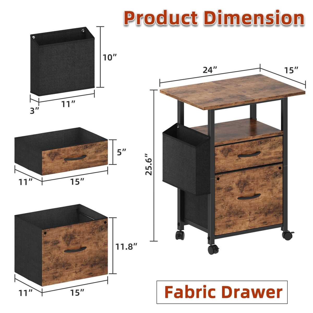 GYIIYUO 2 Drawer File Cabinet 24''W, Mobile Filing Cabinet, Printer Stand