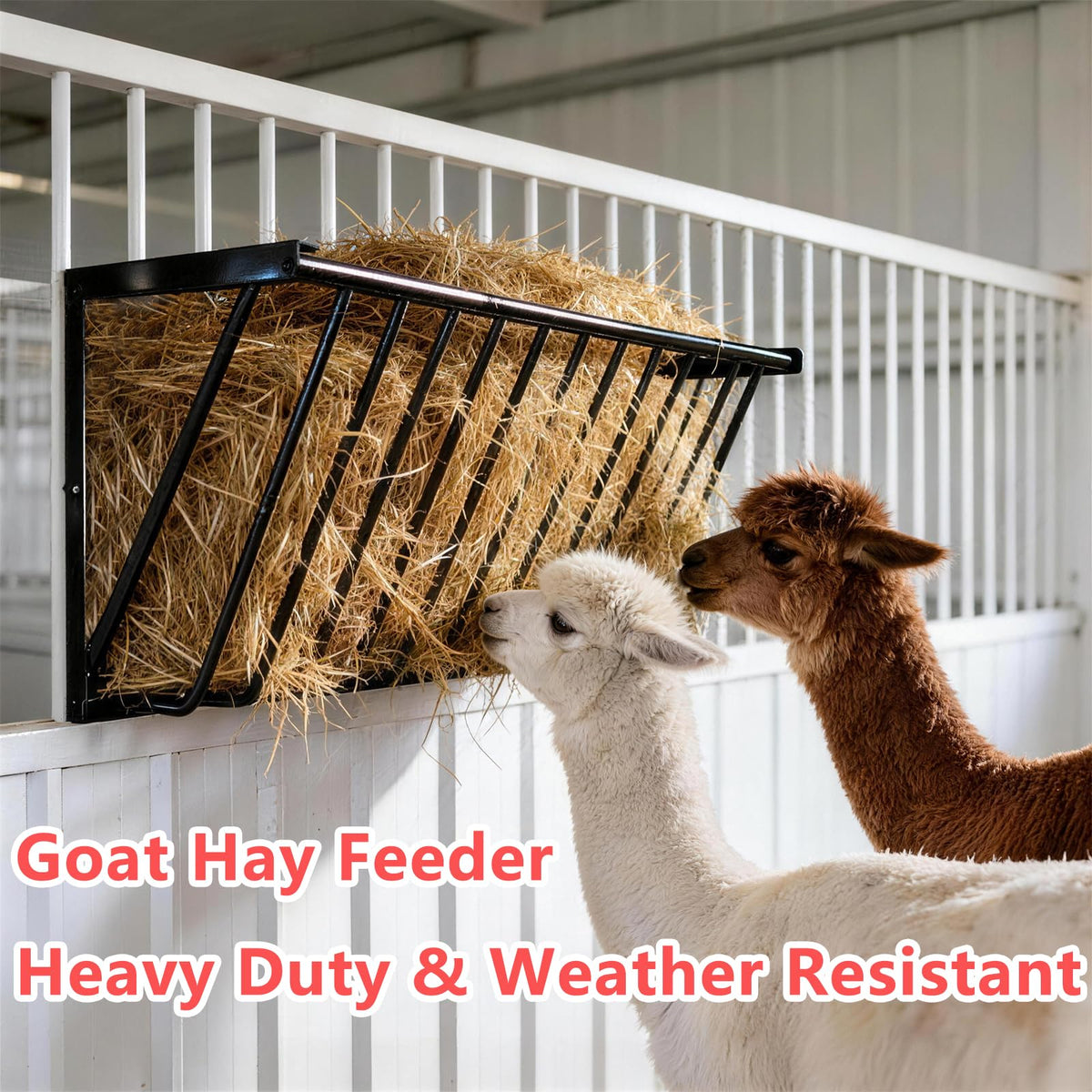 Goats Hay Feeder, 35.5'' Long, Heavy Duty Iron Wall Hay Rack, Blanket Holder, Large Capacity for Goats,Horses,Cattle and Other Livestock, Farm Indoor