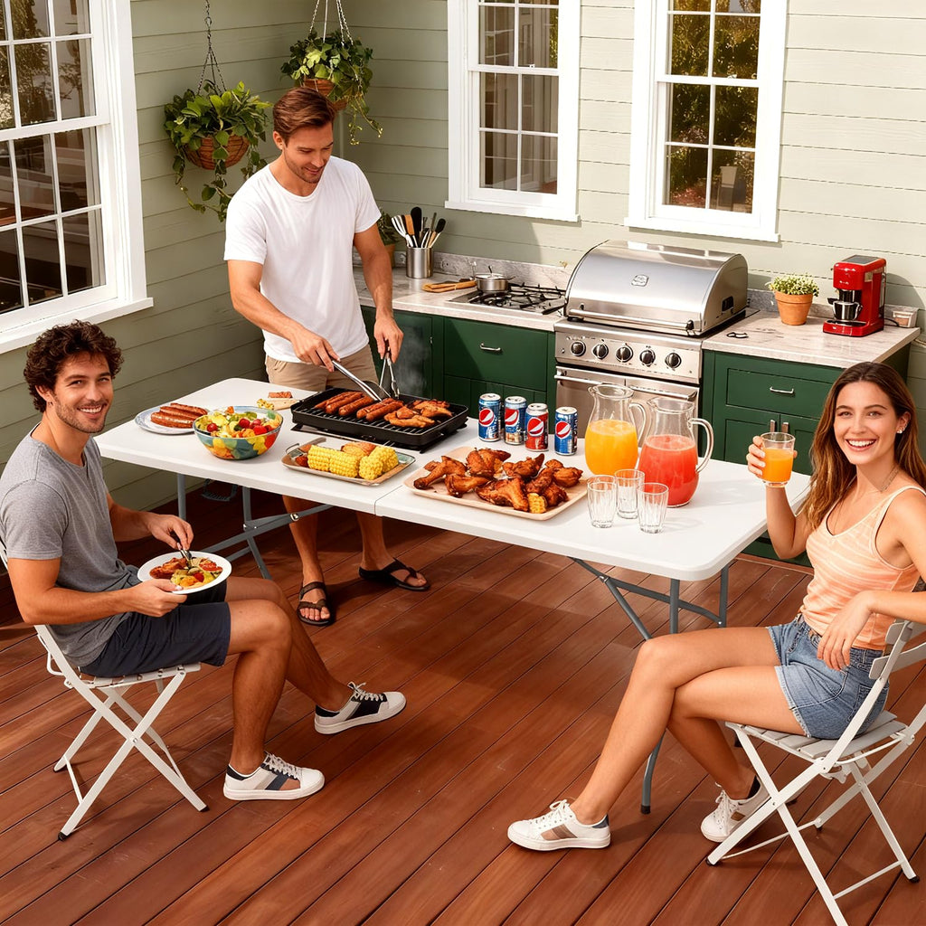FDW | 6FT Folding Table | White | Portable Plastic Table