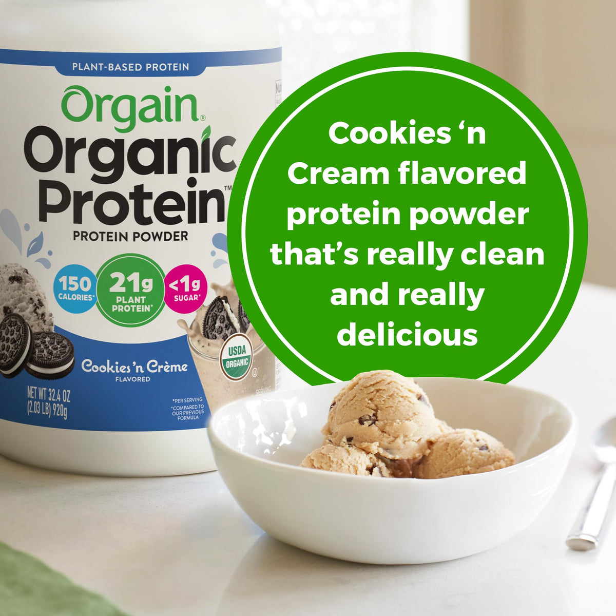 Orgain Organic Vegan 21g Protein Powder, Cookies & Cream, 2.03 lb