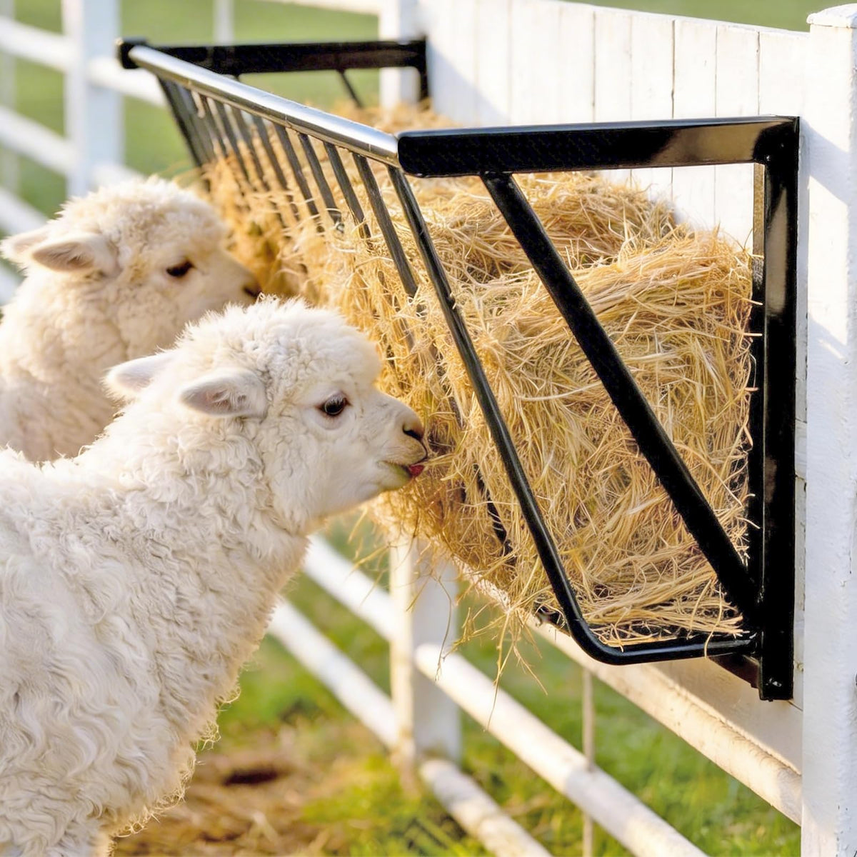 Goats Hay Feeder, 35.5'' Long, Heavy Duty Iron Wall Hay Rack, Blanket Holder, Large Capacity for Goats,Horses,Cattle and Other Livestock, Farm Indoor