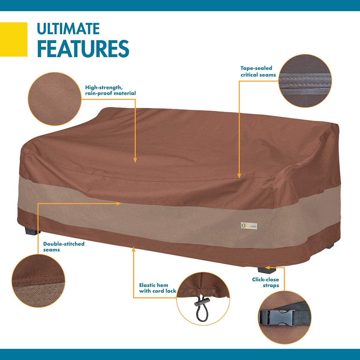 DUCKCOVERS Ultimate Waterproof Patio Sofa Cover, Outdoor Couch Cover with All Weather Protection, Patio Furniture Covers with Attachment Strap, 77"W