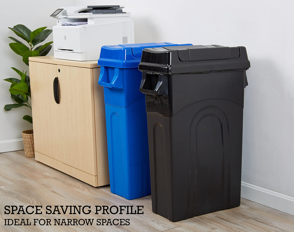 United Solutions Highboy Waste Container with Swing Lid, 23 Gallon, Space Saving Slim Profile and Simple Bag Removal, Handles for Easy Carrying