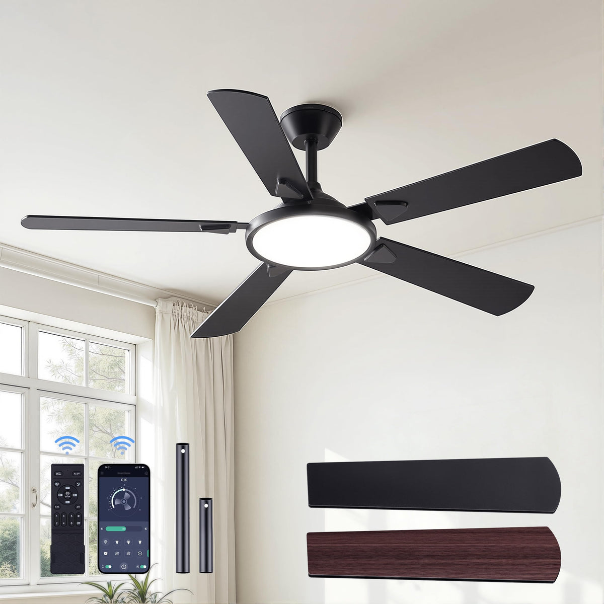 OJX 52 Inch Ceiling Fans with Lights and Remote/APP Control