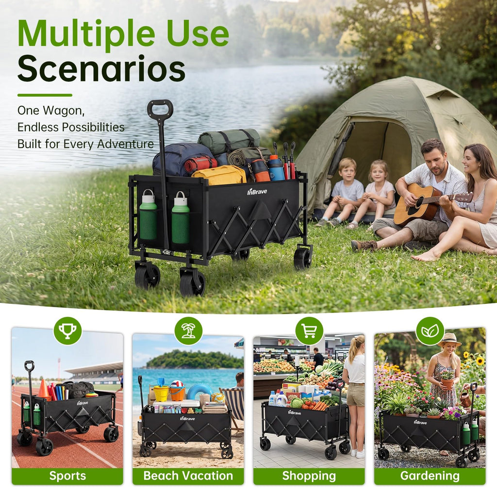 34" Extra Long Collapsible Wagon Cart, 360LBS Capacity, Black