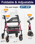 HOMLAND Foldable Rollator Walker for Seniors with Seat, 16" Extra-Wide Seat