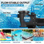 Leomru 1.5 HP Pool Pump 6500 GPH Self Priming in/Above Ground Swimming Pool Pump 110V/220V Dual Voltage Single Speed Pumps with Strainer Basket 6Pcs