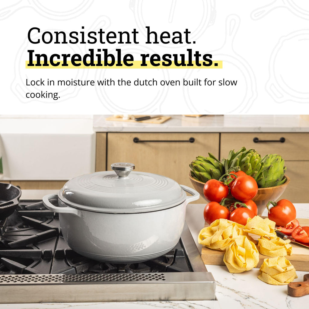 Lodge Essential Enamel Cast Iron Dutch Oven, 6 Quart, Oyster White