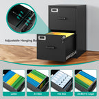 2 Drawer File Cabinet with Lock,Narrow Vertical Filing Cabinet,Under Desk File Cabinets,Black Metal File Cabinets for Home Office,Fit Letter/A4/Legal