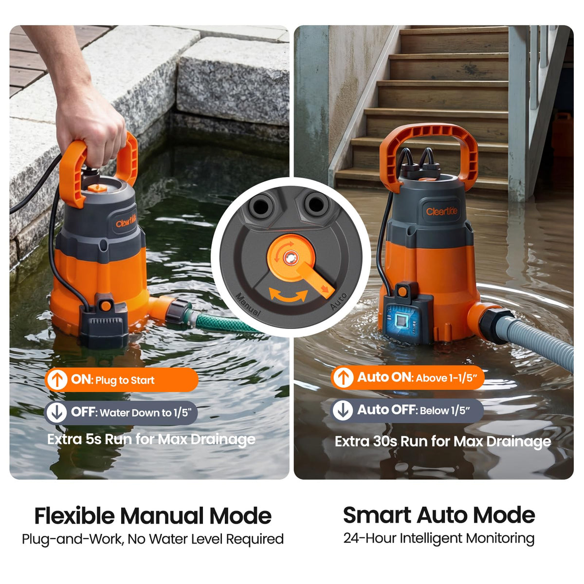 1/3 HP Submersible Utility Pump, 2790 GPH High Flow, Portable Sump Pump with Auto Water Sensor, Ideal for Pool, Flooded Basement, Hot Tub, Pond and