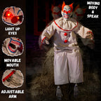 Halloween Animatronic Sitting Clown, Halloween Animated Decorations with Sound Activated, Creepy Sound, Light Up Eyes, Scary Move, Haunted House