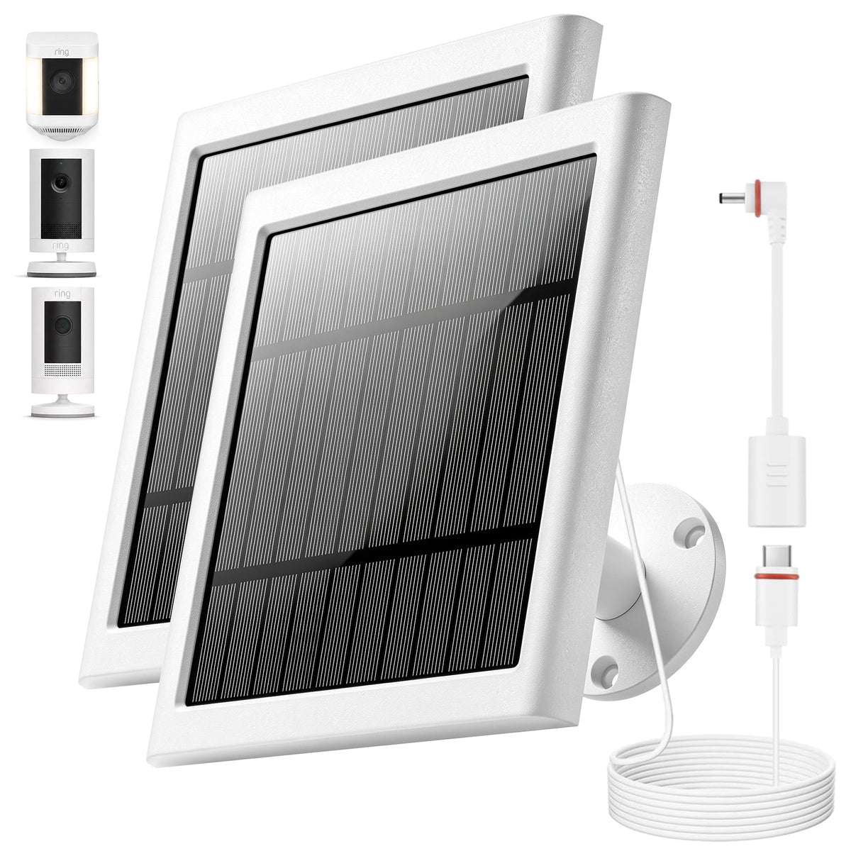 Solar Panel for Ring Camera, 2 Pack 4W Solar Charger with 10FT Cable, USB-C to Barrel Plug Adapter, Compatible with Ring Stick Up Cam Battery/Pro