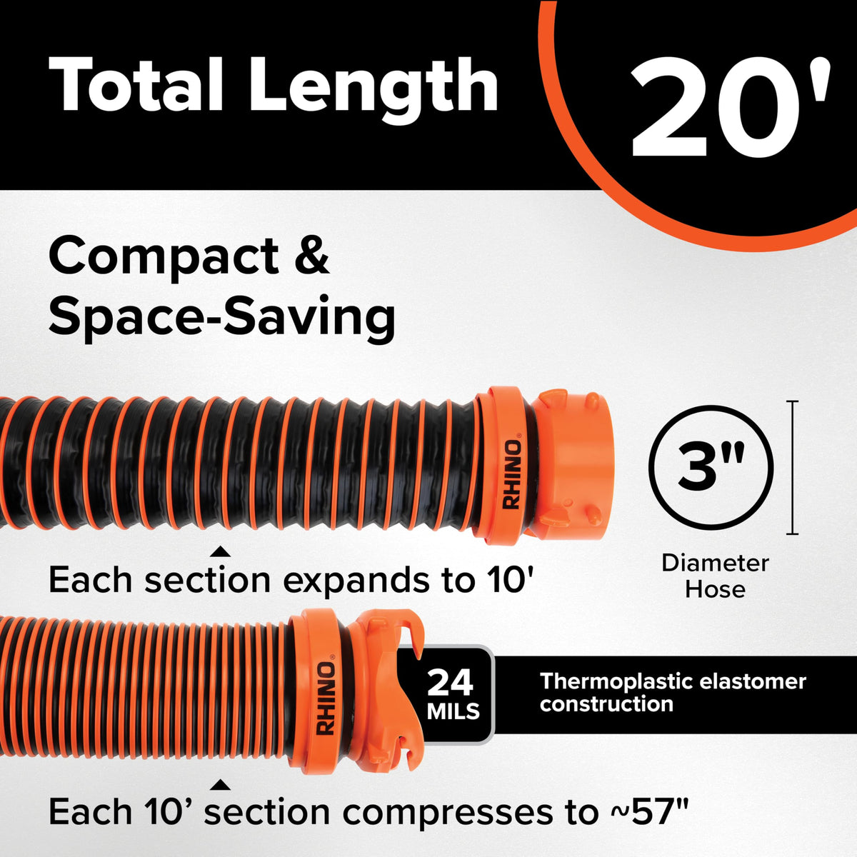 Camco RhinoEXTREME 20 Ft RV Sewer Hose Kit, Pre-Assembled, Swivel Fittings