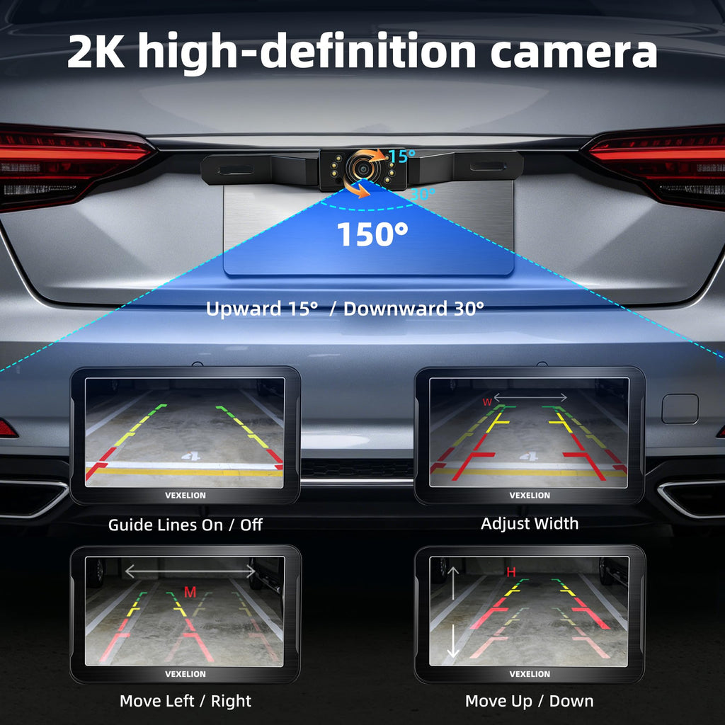 2K Backup Camera Kit, 7 Inch Monitor, Wired Zero-Lag, Night Vision