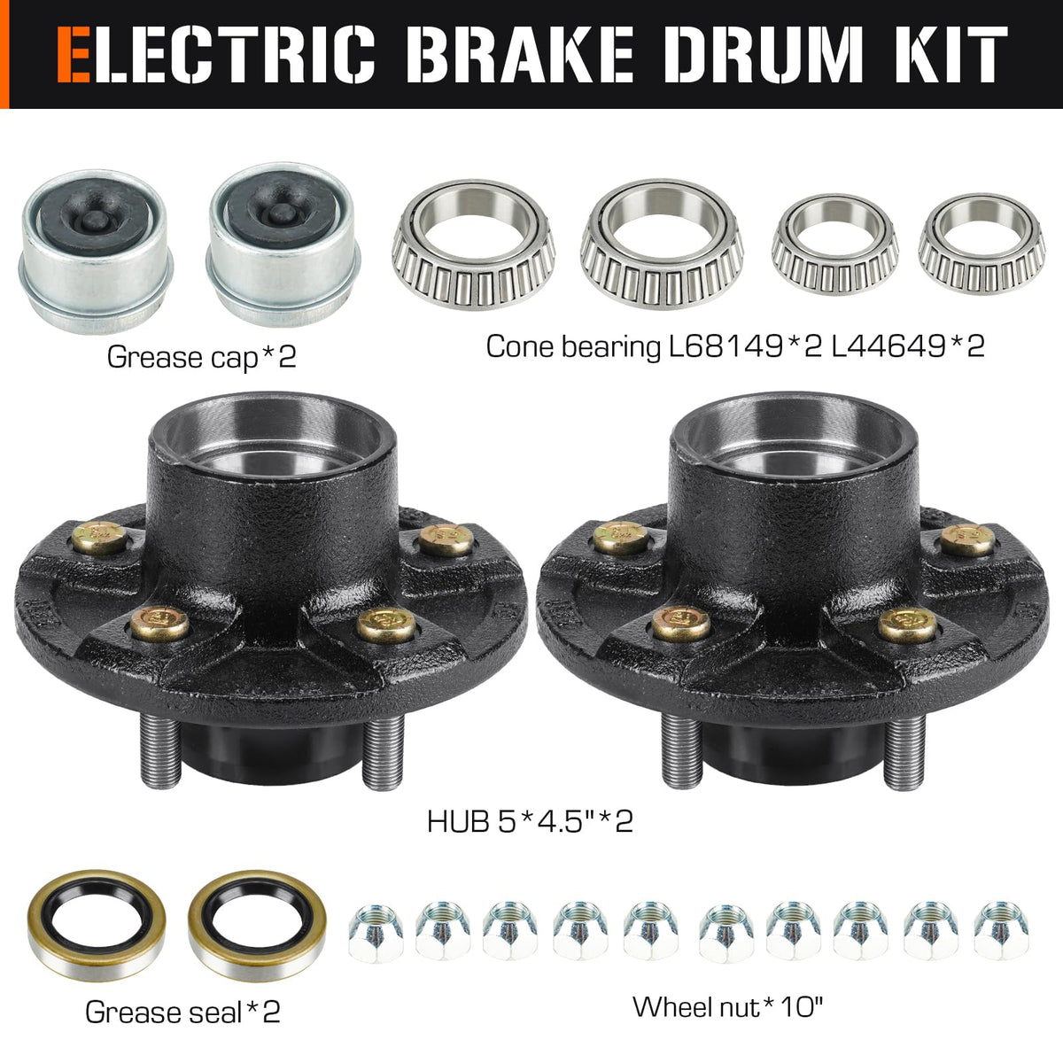 Aeagle 2 Sets 5 on 4.5" Trailer Hub Kits for 1-1/16" & 1-3/8" Tapered Axle