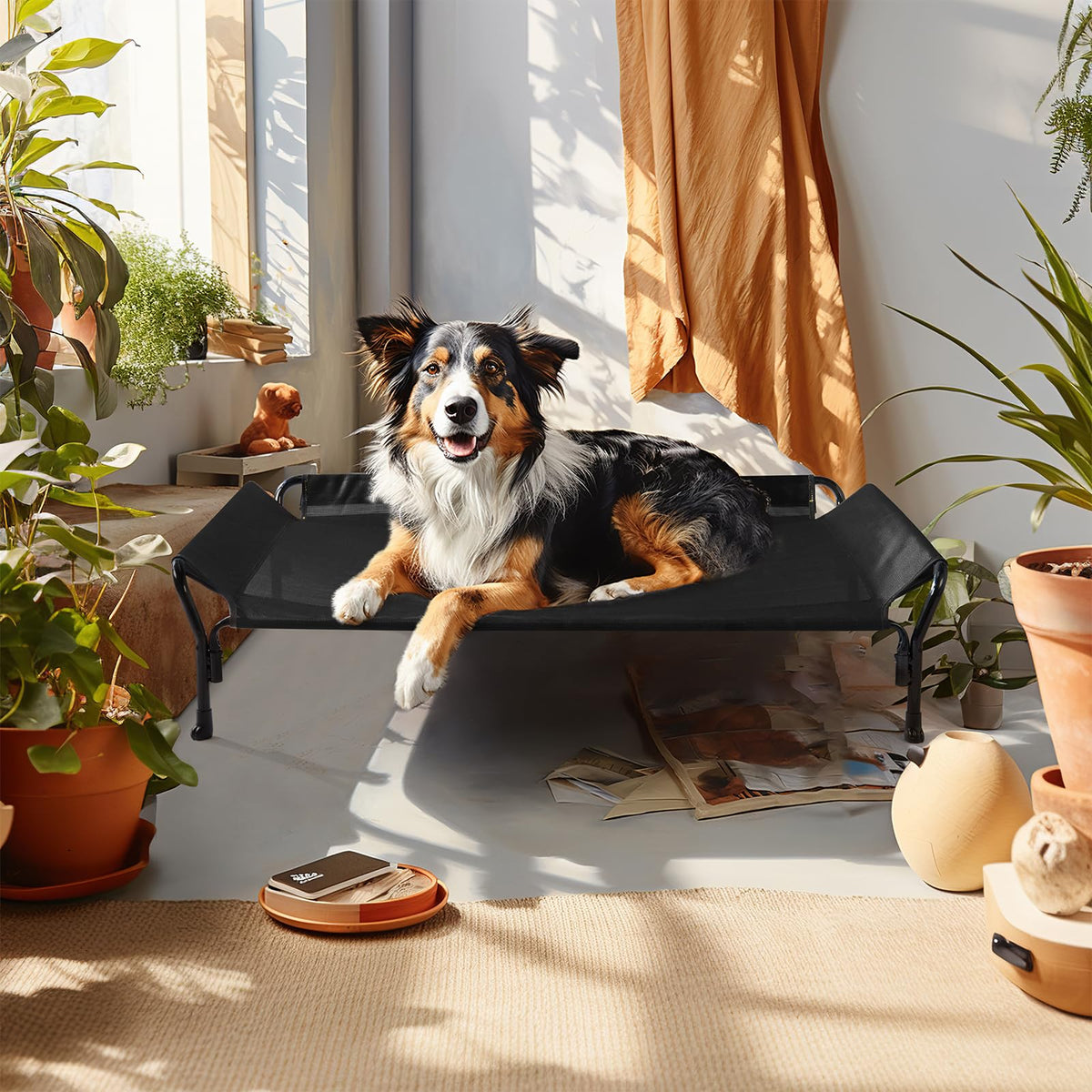 Veehoo Cooling Elevated Dog Bed, Raised Dog Cot with Guardrail & Headrest