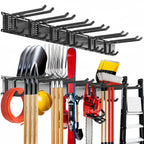 Garage Tool Organizer Wall Mount, 48inch Heavy-Duty Garage Storage System and Garden Tool Organizer with 6 Adjustable Double Hooks for Shovel