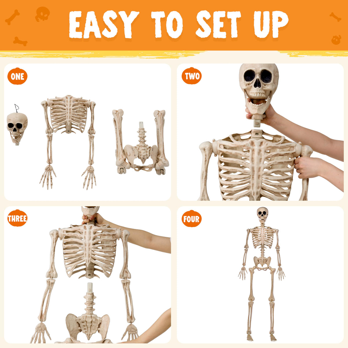 JOYIN 5 FT Halloween Skeleton Life Size, Stayable Posable Skeleton Decor, Full Body Movable Joints Giant Skeletons for Halloween Decoration Outdoor