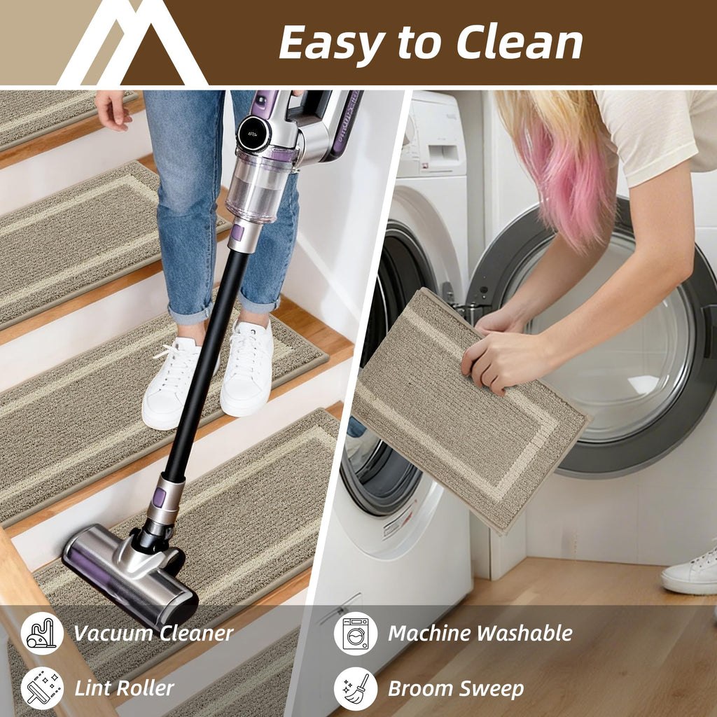 COSY HOMEER Soft Stair Treads 15pcs Non-Slip Carpet Mat 28inX9in,Beige