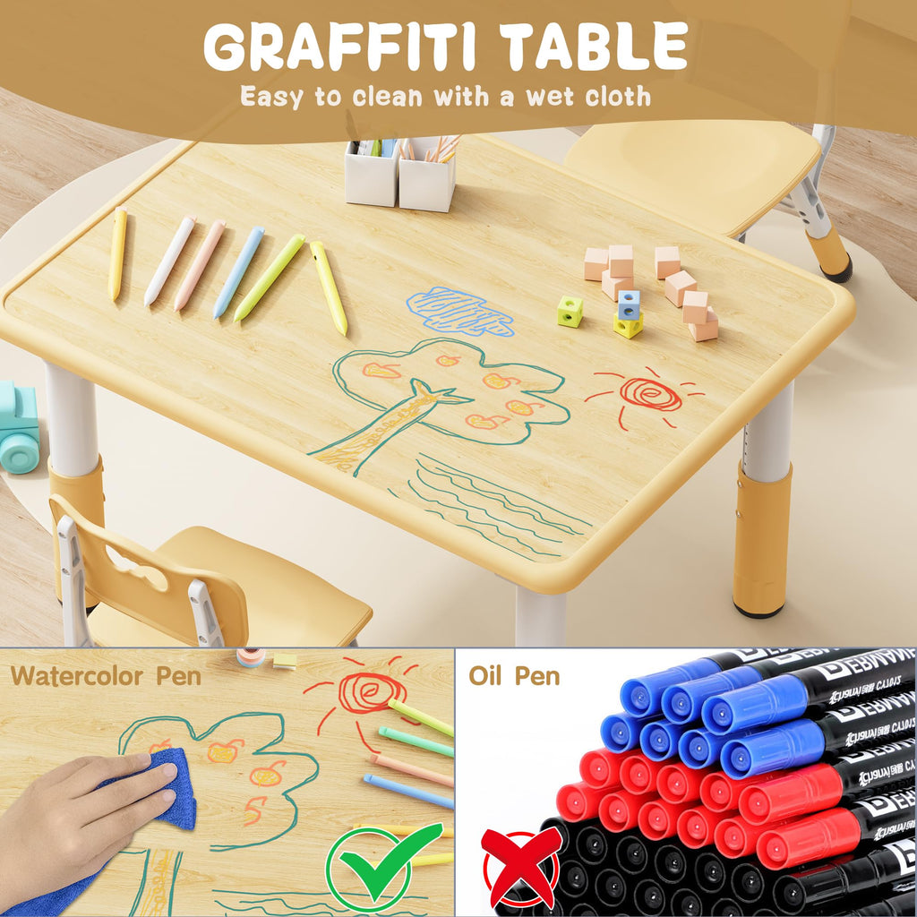 Adjustable Toddler Table and Chair Set, 31.5" L x 23.6" W Beige