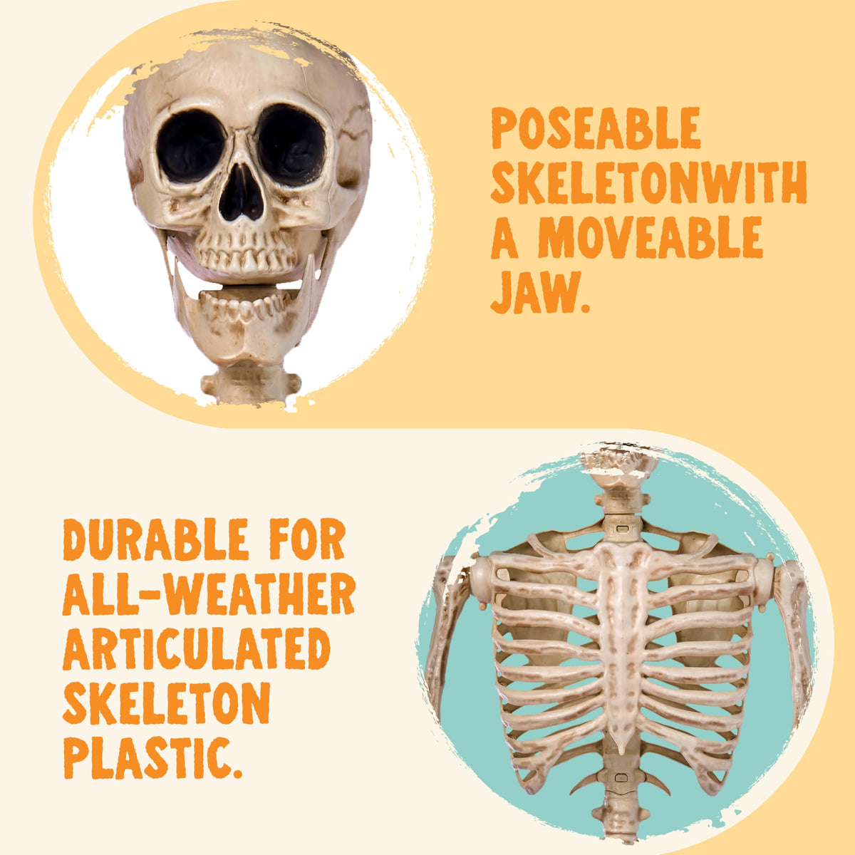 JOYIN 5 FT Halloween Skeleton Life Size, Stayable Posable Skeleton Decor, Full Body Movable Joints Giant Skeletons for Halloween Decoration Outdoor