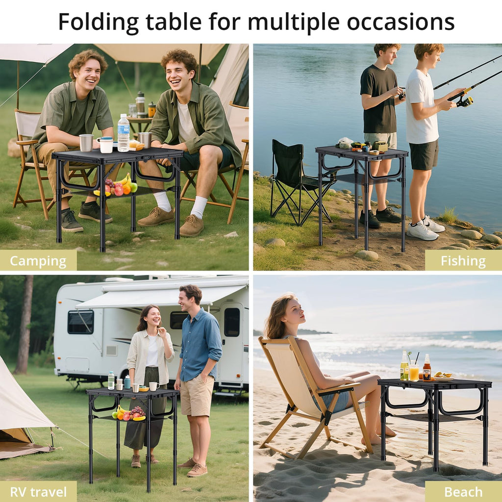 Folding Camping Table, 24"X 16" Adjustable Height Small Folding Table