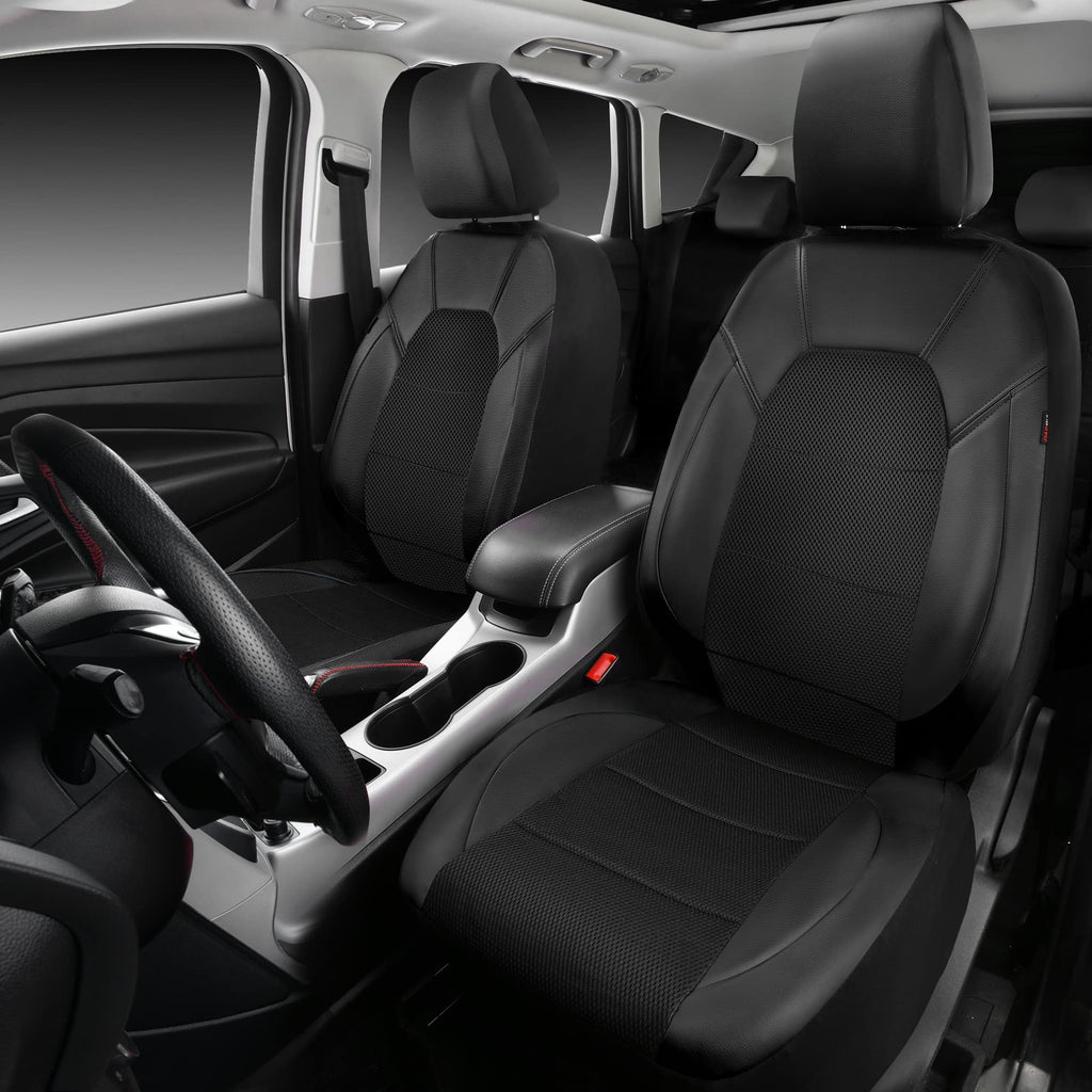 CAR PASS Leather and 3D Air Mesh Universal Fit Car Seat Covers, for Sedans,Trucks,Suvs,Airbag Compatible,Zipper Design and Reserved Opening Holes for