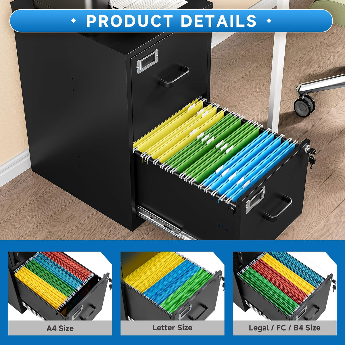 2 Drawer File Cabinet with Lock Vertical Filing Storage Cabinet Office Home Steel Vertical File Cabinets for Letter Size File Cabinet Locked,Assembly