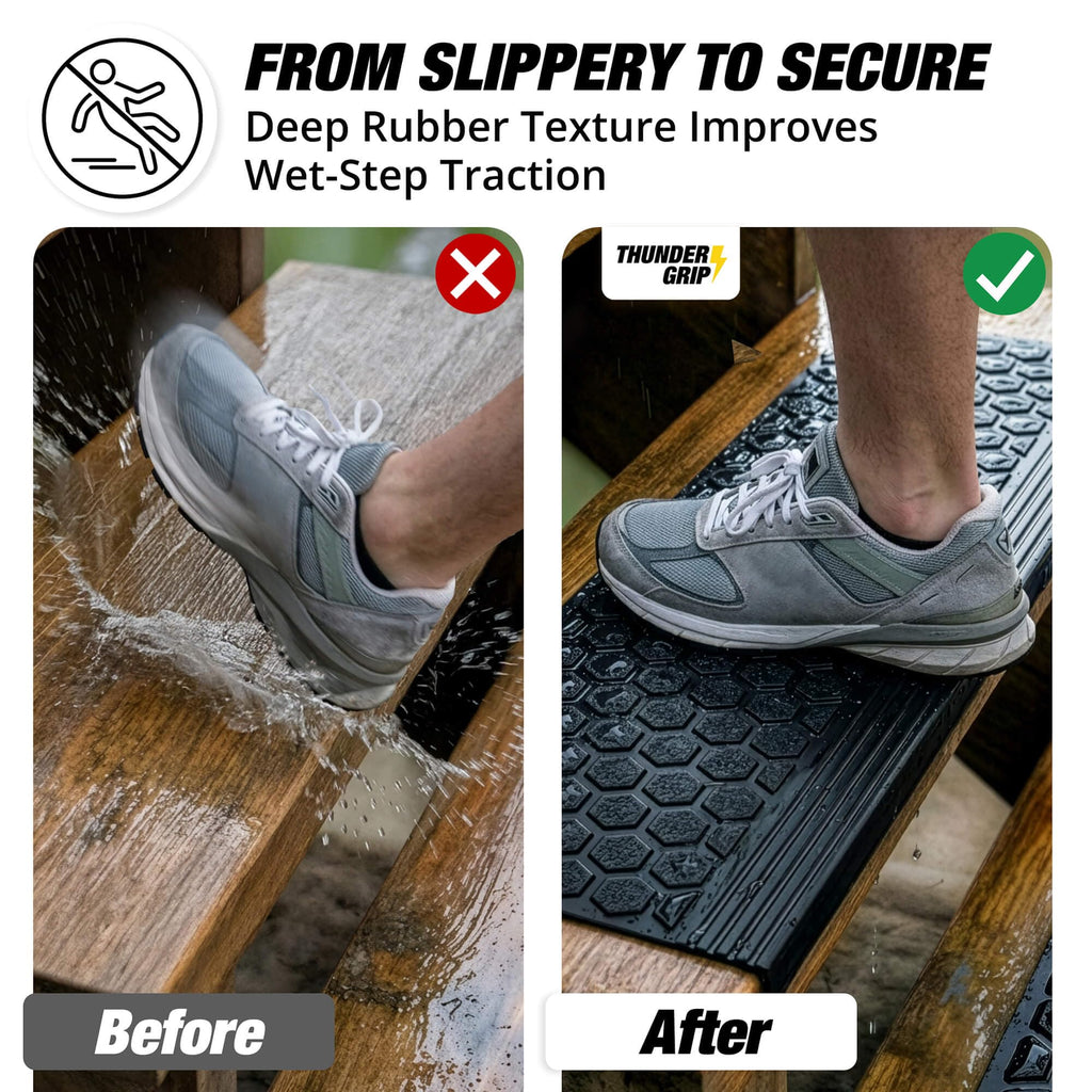 Rubber Stair Treads Outdoor 30" x 10" 6-Pack - Heavy-Duty Non-Slip Rubber