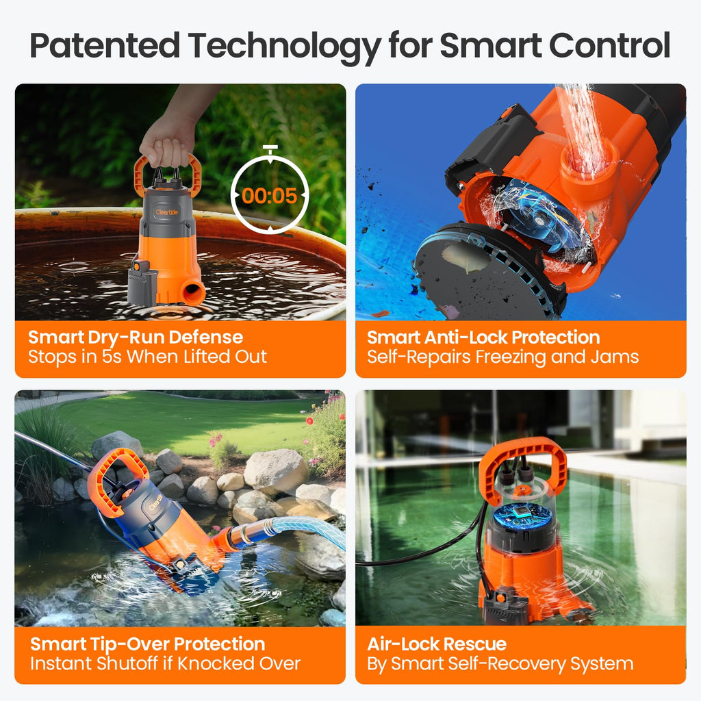 1/3 HP Submersible Utility Pump, 2790 GPH High Flow, Portable Sump Pump with Auto Water Sensor, Ideal for Pool, Flooded Basement, Hot Tub, Pond and