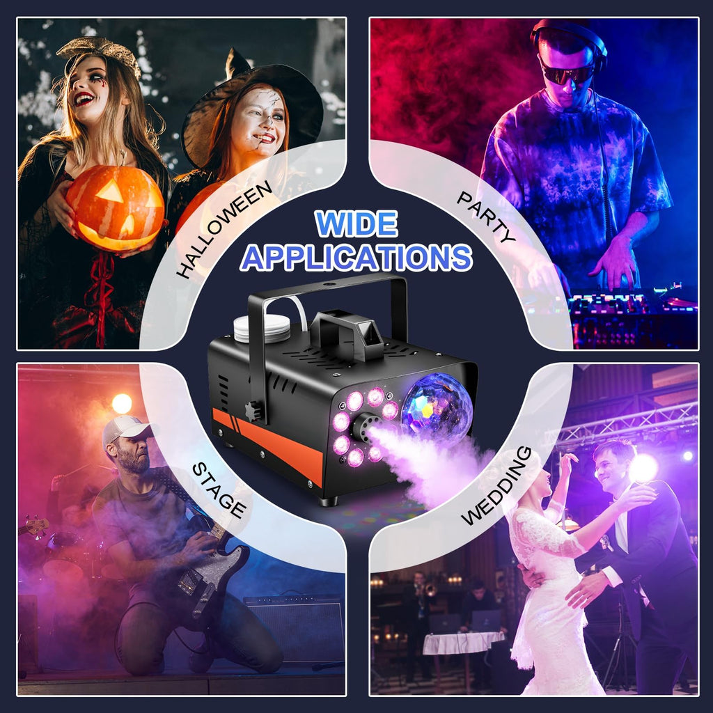 800W Fog Machine, 4500CFM for Halloween, Disco Light & Remote