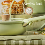 CAROTE 25pcs Ceramic Cookware Set, Detachable Handle Pots and Pans, Green