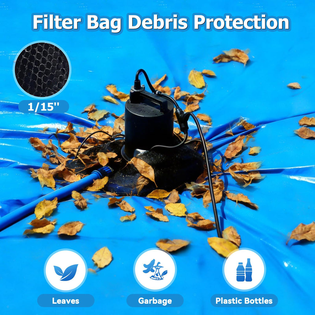1/2HP Swimming Pool Cover Pump Automatic On/Off 3500GPH Submersible Water Pump with Filter Net 3/4” Check Valve Adapter & 25ft Power Cord 110V Sump