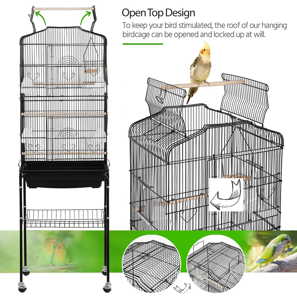 Yaheetech 64-Inch Open Top Bird Cage for Parakeets & Cockatiels, Black