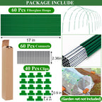 60Pcs Greenhouse Hoops Grow Tunnel Wide, 8FT Rust-Free Fiberglass Support Garden Hoops Kit for Raised Beds Plant Cloth Row Cover Netting-DIY Plant