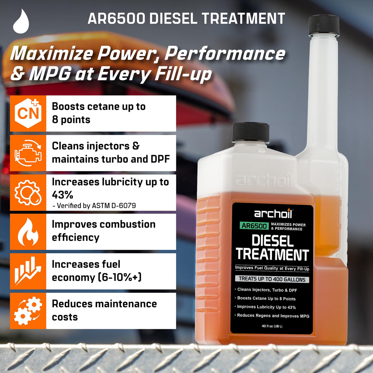 Archoil AR6500 Diesel Treatment (40 oz) Two Pack - Treats 800 Gallons, Diesel Fuel Additive - Lubricity Improver, Injector Cleaner, DPF & Turbo