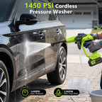 Cordless Pressure Washer, 1450 PSI Portable Handheld Power Washer with 6-in-1 Nozzle, 2 x 4.0Ah Batteries & Charger, for