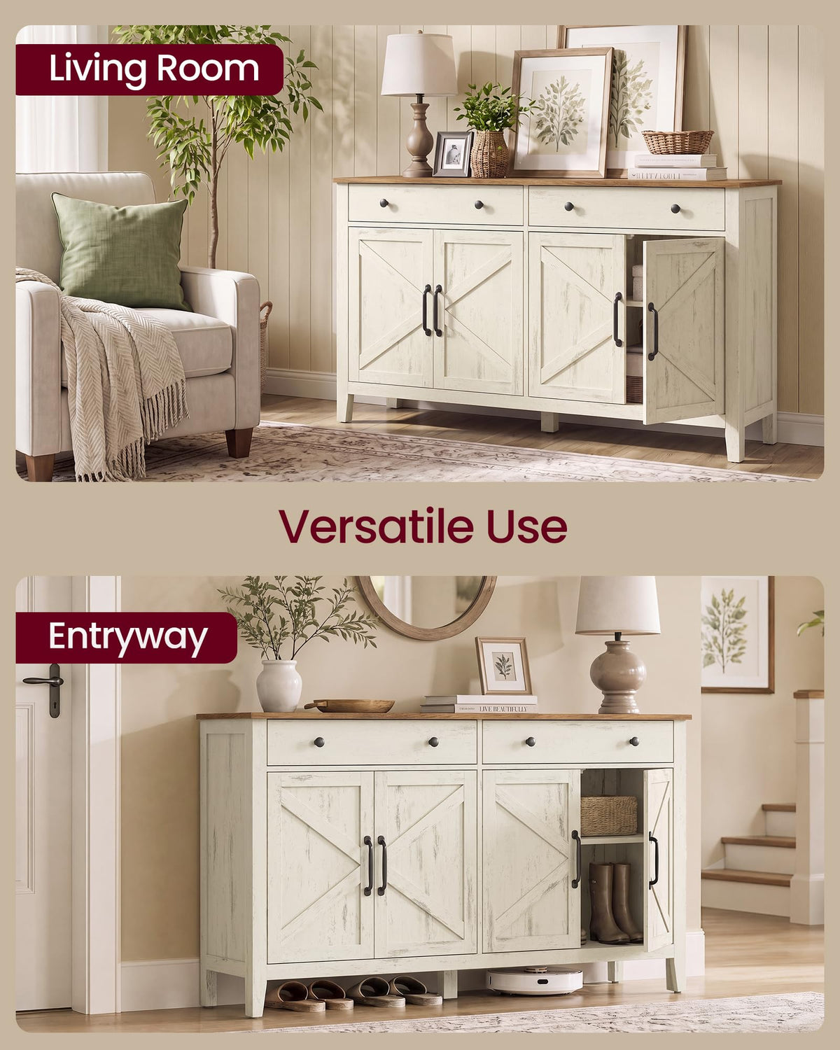 VASAGLE Farmhouse Buffet Cabinet, Coffee Bar with 2 Drawers