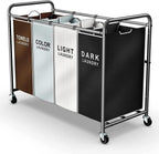 Laundry Hamper Sorter Cart, 4-Section Organizer with Lockable Wheels