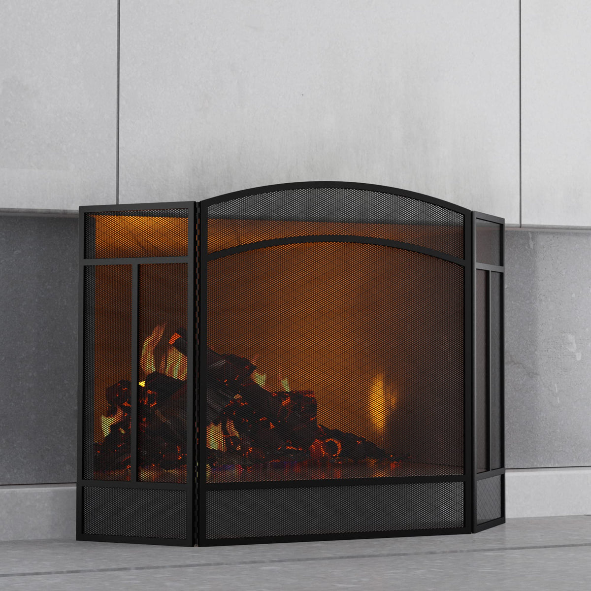 Fire Beauty 3 Panel Arch Top Fireplace Screen Fire Screen Spark Guard Cover