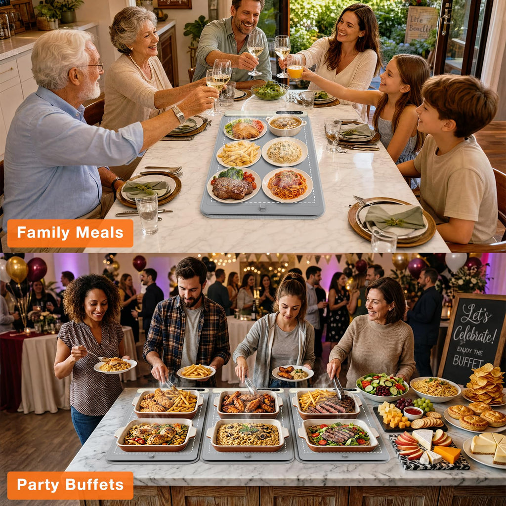 FYY Warming Mat for Food 24"x15", Rapid and Full Surface Heating Gray