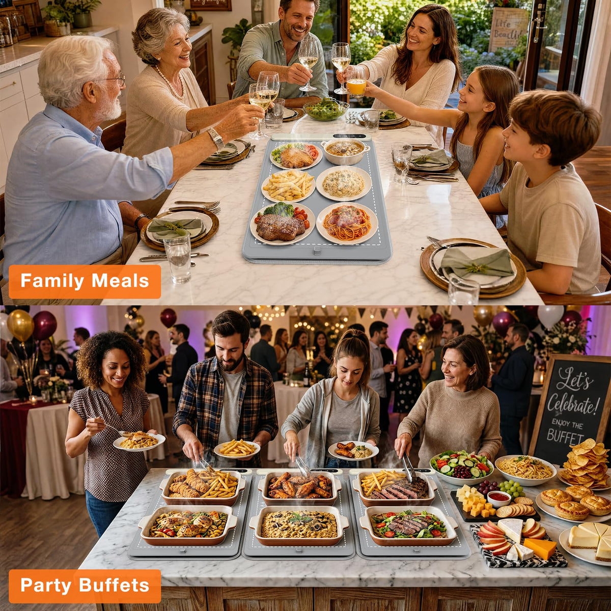 FYY Warming Mat for Food 24"x15", Rapid and Full Surface Heating Gray