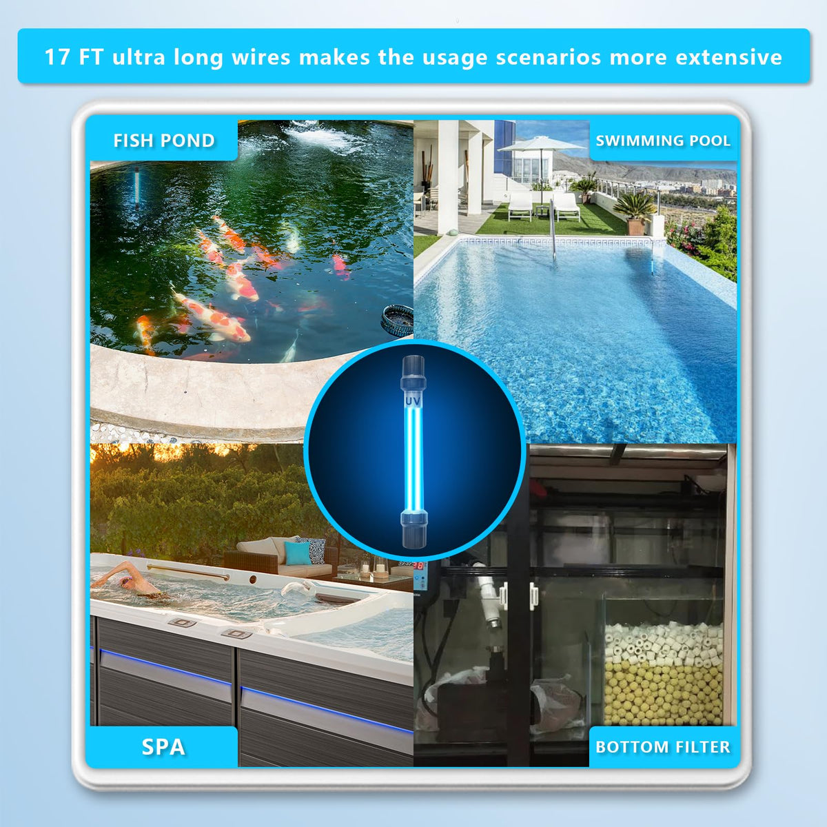 18W Aquarium UV Light for 100-1000 Gallon, UV Pond Water Clarifier for Koi Pond, Swimming Pool, Spa, Large Fish Tank, Cold Plunge UV Light for Pond