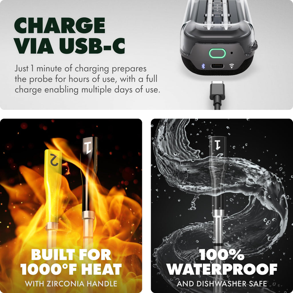 CHEF iQ Sense | Smart Wireless Meat Thermometer | 2 Ultra-Thin Probes | WiFi Unlimited Range | 1000°F Heat Safe | 5 Sensors | BBQ, Grill, Oven