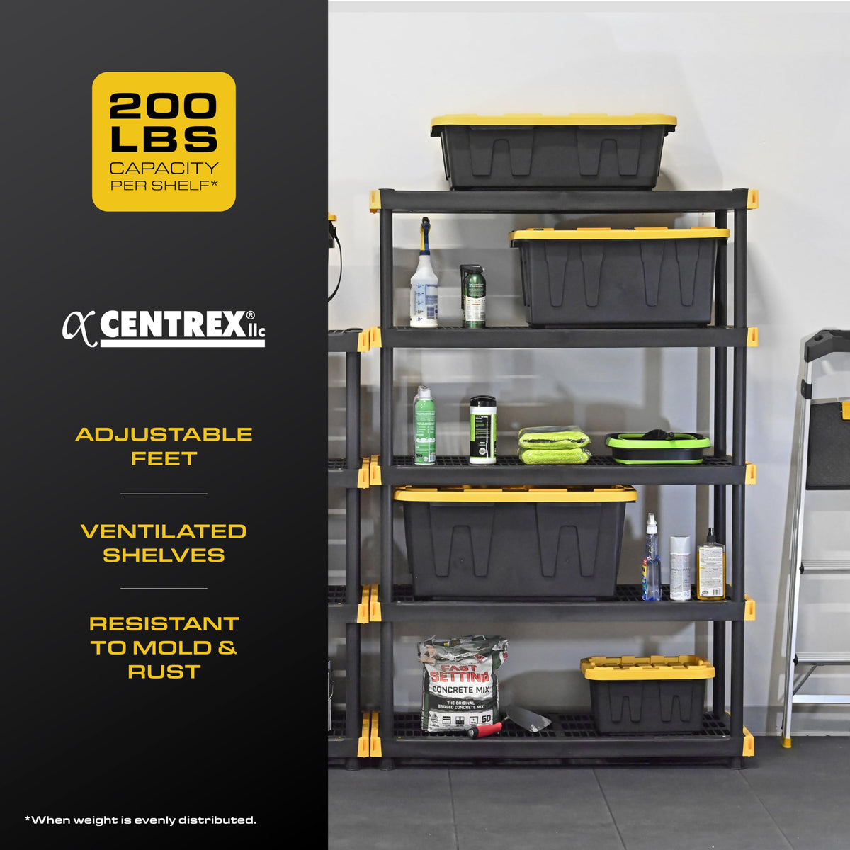 CX 5-Tier Heavy Duty Plastic Storage Shelves for Garage Organization