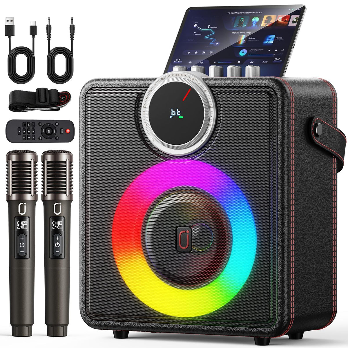 200W Karaoke Machine with 2 Rechargeable Wireless Microphones for Adults