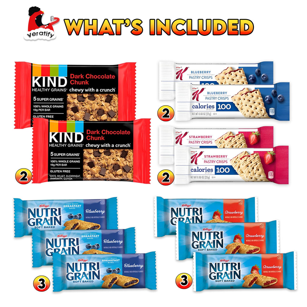 Veratify Healthy Mixed Snack Box (66 Count) Snacks Gift Basket Granola Bars Bulk Variety Grab and Go Men Women Adults Office Work Travel Employee