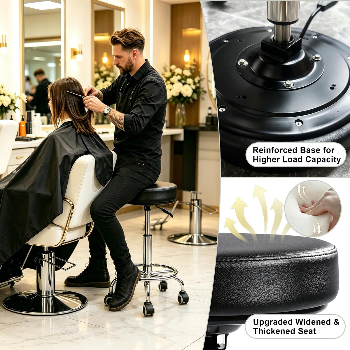 500lb heavy-duty Rolling Stool with Wheels,9.5cm thick Comfort cushion