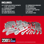 CRAFTSMAN 230 Pcs Mechanics Tool Set, Socket Wrench Set, Car Tool Kit with VERSASTACK Toolbox, SAE and Metric,1/4 in, 3/8 in, and 1/2 Drive, Short